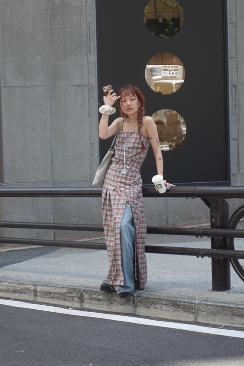 チェックスリットボタンスカート